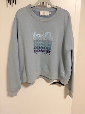 Coach Light Blue Crewneck Sweatshirt with Logo Carriage